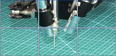 PSE-22 motorized pick and place machine, details of the stylus and 2 microscopes